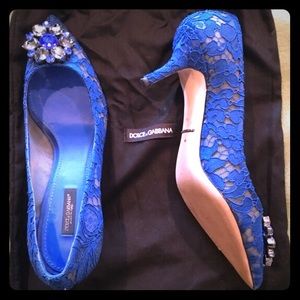 Dolce & Gabbana blue lace pumps with jewel accents